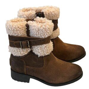 UGG Blayre III Brown Chipmunk Leather Sheepskin Buckle Zip Moto Boots